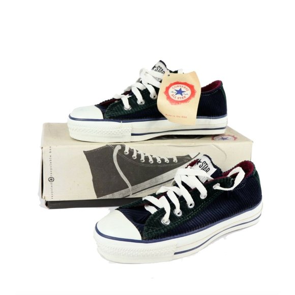 NOS Vintage 90s Converse All Star Low Shoes Sneakers Corduroy Navy Blue USA